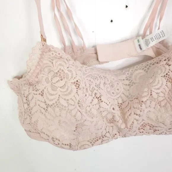 Aerie Bra Womens 34B Balconette Floral Lace Underwire Nude Beige Unpadded Sexy - Picture 3 of 8